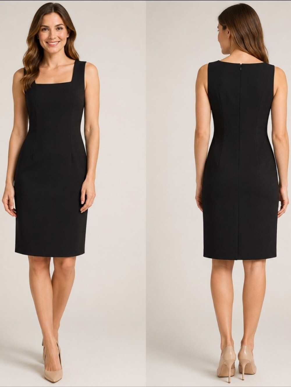 Isabella Bird Anthropologie Black Square Neck Sheath Dress Little Black Dress L